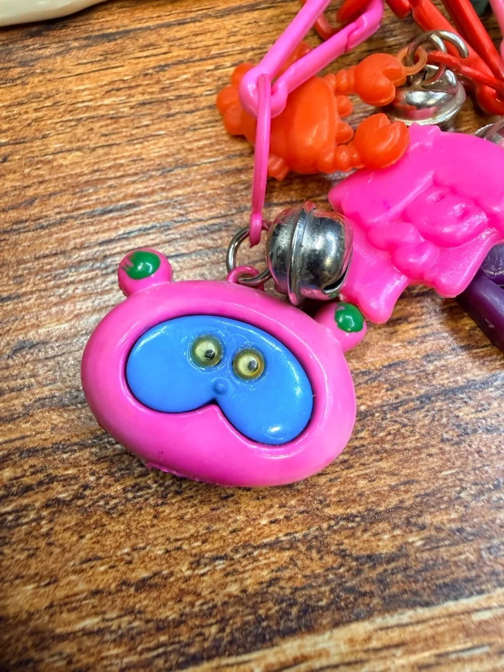 1980s BELL CHARMS Plastic Link Chain Necklace with 23 Charms